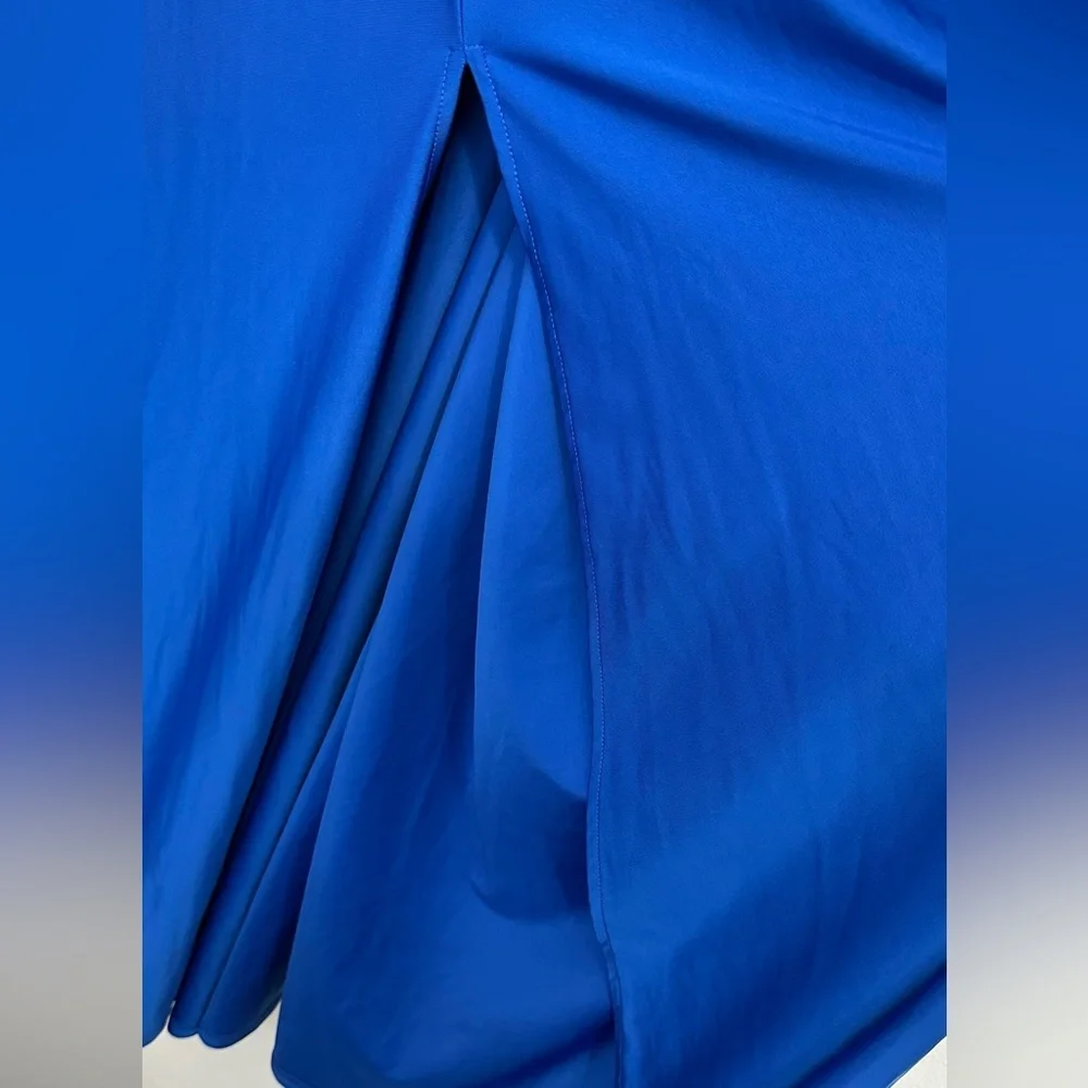 Royal Blue Satin Maxi Gown with Plunge Neckline and Dolman Sleeves - Picture 10 of 16
